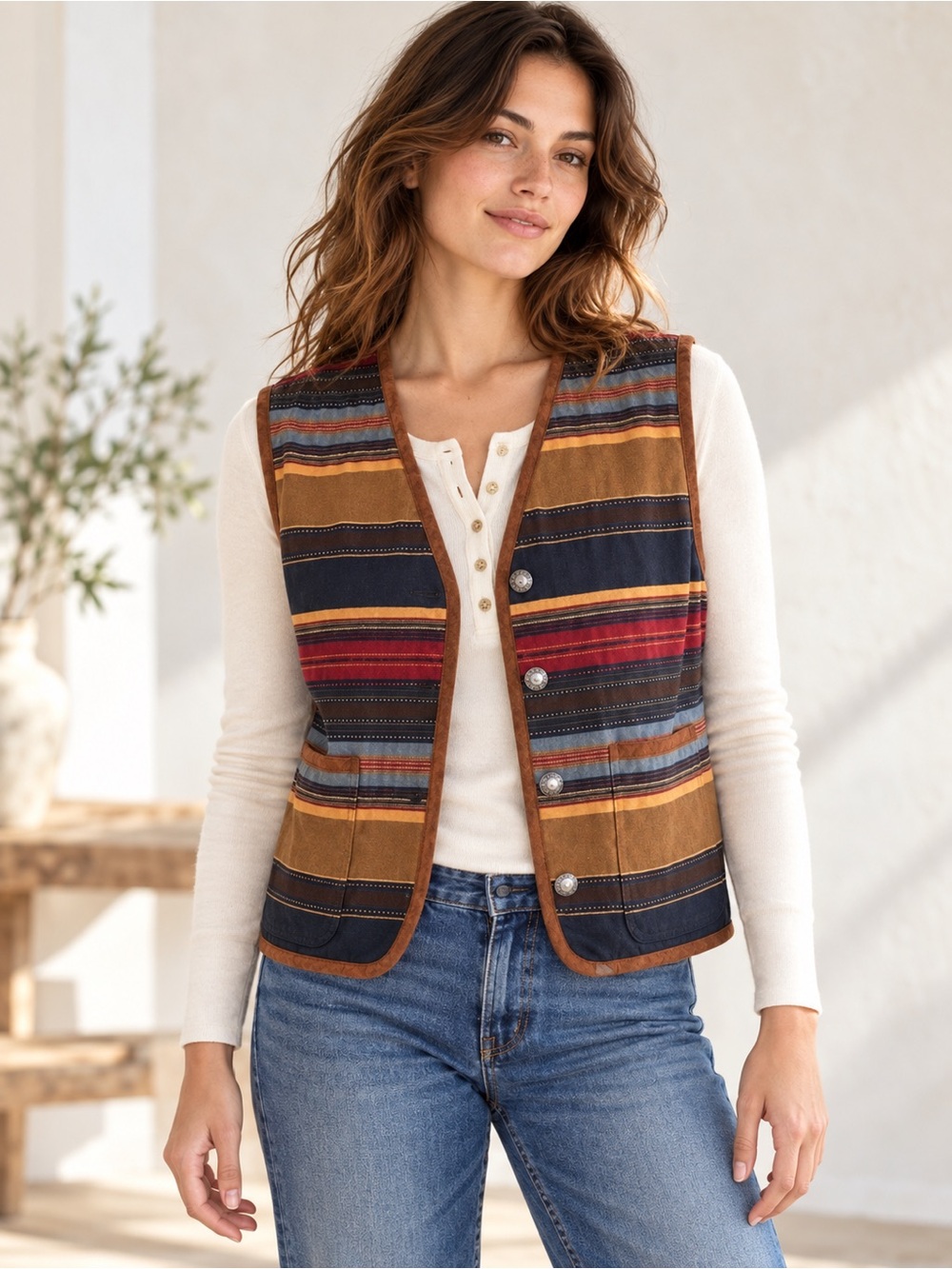 Vintage Jones New York Southwestern Blanket Stripe Cotton Vest M